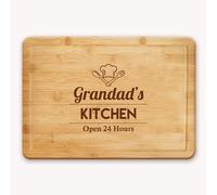 Engraved Bamboo Chopping Board for Grandad, Cheese Board, Cutting Board with a Chef Hat and The Wording Grandad's Kitchen