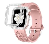 Engraved Band and case for Apple Watch Band 40mm 41mm 42mm 44mm 45mm 46mm 38mm Women,Silicone Sport Bands with Diamond Bling Protective Cover for iWatch Series 10 9 8 7 6 5 4 3 2 20 SE Jewelry Strap