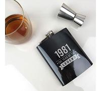 Engraved Black Stainless Steel Hip Flask "1981 Year of The Legend" Design, 40th Birthday Gifts for Him, Men , Fortieth Gift for Dad, Uncle, Brother, 7oz Drinks Canteen