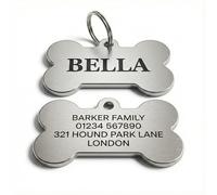 Engraved Bone Dog Tag for Pets, Deep-Cut Personalised ID Tag in Brass or Stainless Steel, Double-Sided Custom Name Plate for Puppy & Adult Dogs, Multi-Size (Silver, Large)