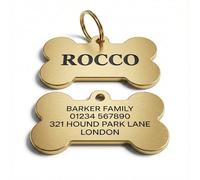 Engraved Bone Dog Tag for Pets, Deep-Cut Personalised ID Tag in Brass or Stainless Steel, Double-Sided Custom Name Plate for Puppy & Adult Dogs, Multi-Size (Gold, Small)