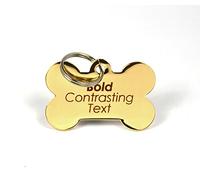 Engraved Bone Shaped Pet ID Dog Tags, BOLD Contrasting Text, Both Sides Engraved (Brass, 38mm*22mm)
