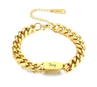 Engraved Bracelet Gifts for Men Boys - Personalised Dad Grandad Son Grandson Husband Boyfriend Gifts, Stainless Steel Curb Links Wristband Cuban Chain Bracelets for Birthday Christmas (Gold-16+4cm)