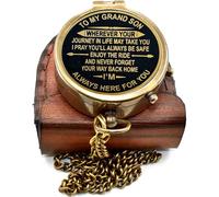 Engraved Brass Pocket Compass with Leather Case - Inspirational Gift for Grandson from Grandpa or Grandma - Vintage Working Keepsake Compass for Birthday, Graduation