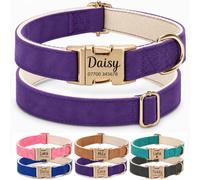 Engraved Buckle Dog Collar, Personalised PU Leather Collar with Name and Phone Number, Soft Breathable Lined Adjustable Pet ID Collar for Puppies Small Medium Large Dogs, UK Dispatch