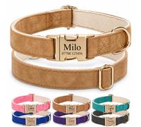 Engraved Buckle Dog Collar, Personalised PU Leather Collar with Name and Phone Number, Soft Breathable Lined Adjustable Pet ID Collar for Puppies Small Medium Large Dogs, UK Dispatch