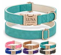 Engraved Buckle Dog Collar, Personalised PU Leather Collar with Name and Phone Number, Soft Breathable Lined Adjustable Pet ID Collar for Puppies Small Medium Large Dogs, UK Dispatch