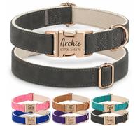 Engraved Buckle Dog Collar, Personalised PU Leather Collar with Name and Phone Number, Soft Breathable Lined Adjustable Pet ID Collar for Puppies Small Medium Large Dogs, UK Dispatch