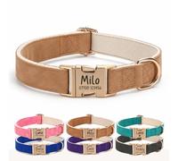 Engraved Buckle Dog Collar, Personalised PU Leather Collar with Name and Phone Number, Soft Breathable Lined Adjustable Pet ID Collar for Puppies Small Medium Large Dogs, UK Dispatch