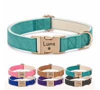 Engraved Buckle Dog Collar, Personalised PU Leather Collar with Name and Phone Number, Soft Breathable Lined Adjustable Pet ID Collar for Puppies Small Medium Large Dogs, UK Dispatch