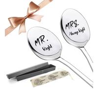 Engraved Coffee Spoons, Mr and Mrs Gifts Spoons Stainless Steel Coffee Spoon Mr. Right and Mrs. Always Right Spoon Wedding Gifts for Couple Newlyweds Valentines (Mr. Right and Mrs. Always Right)