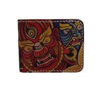 Engraved Designer Men Short Bifold Wallet Genuine Cow Leather Authentic Real Cowskin Hand Crafted Male Small Wallet Card Holders, Gold, 12cm (Length) x 9.5cm(Height) x 2cm(Deep), Retro, Classic