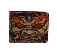 Engraved Designer Men Short Bifold Wallet Genuine Cow Leather Authentic Real Cowskin Hand Crafted Male Small Wallet Card Holders, Army Green, 12cm (Length) x 9.5cm(Height) x 2cm(Deep), Retro, Classic