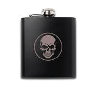 Engraved Disc Skull Black Metal Hip Flask 6oz | Geometric Tattoo Art Matte Black Spirit Flask | Birthday Gifts for Him, Father's Day | 170ml Stainless Steel Pocket Flask