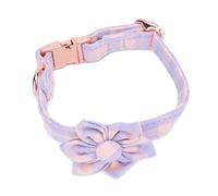 Engraved Dog Collar with Six Petal Flower | Adjustable Soft Cotton Collar for Comfort/Walks/Sleep | Personalized Pet Nameplate for Lost Pet Recovery (L)