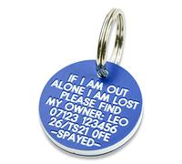Engraved Dog tag, Deeply Engraved, Blue Plastic 27mm Circular Dog tag
