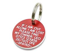 Engraved Dog tag, Deeply Engraved, red Plastic 27mm Circular Dog tag