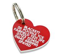 Engraved Dog tag, Deeply Engraved, red Plastic Heart Shaped Dog tag. 30x27mm