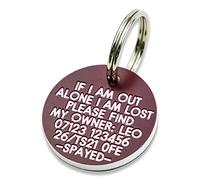 Engraved Dog tag, Deeply Engraved, Ruby Plastic 27mm Circular Dog tag