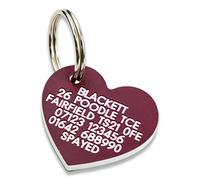 Engraved Dog tag, Deeply Engraved, Ruby Plastic Heart Shaped Dog tag. 30x27mm