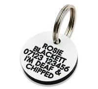 Engraved Dog tag, Deeply Engraved, Silver Plastic 27mm Circular Dog tag