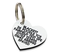 Engraved Dog tag, Deeply Engraved, White Plastic Heart Shaped Dog tag. 30x27mm