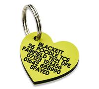 Engraved Dog tag, Deeply Engraved, Yellow Plastic Heart Shaped Dog tag. 30x27mm