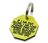 Engraved Dog tag, Deeply Engraved, Yellow Plastic Octagonal Shaped Dog tag, 27mm x 27mm