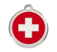 Red Dingo Swiss Cross Enamel Dog Tag Red - Large