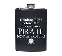 Engraved Drinking Rum Before 11am Makes You A Pirate 6oz or 8oz Matte Black Hip Flask Gifts (8oz Flask)