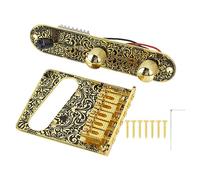 Engraved Electric Guitar Bridge Volume Control Plate Set, Zinc Alloy Guitar Bridge Control Plate Kit with Wrench and Screws, Pre Installed Wiring for Easy Installation, Ornate Engr (Gold)
