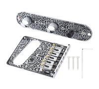 Engraved Electric Guitar Bridge Volume Control Plate Set, Zinc Alloy Guitar Bridge Control Plate Kit with Wrench and Screws, Pre Installed Wiring for Easy Installation, Ornate Engr (Silver)