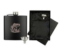 Engraved Fish Splash Hip Flask Gift Set | Includes Luxury Silk Lined Box & Filling Funnel | Matte Black Angler Spirit Flask | Father's Day Present for Dad & Grandad