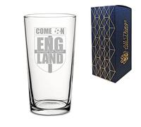 Engraved Football Perfect Pint Glass, Come On England Football Shield Design with Gift Box, Euro Football Soccer Championship Flag