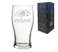 Engraved Football Pint Glass, Come On England Curved Football Design with Gift Box, Euro Football Soccer Championship