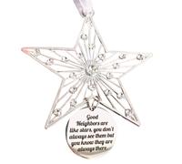 Engraved Friendship and Neighbor Appreciation Alloy Metal Star Shaped Decorative Pendant for Bonds (Silver, 10)