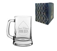 Engraved Funny Beer Mug, Save Water Drink Beer, Glass Stein, Holds Up to 16.7oz/480ml, Gift for Him, Gift for Dad, Fathers Day, Gift Boxed, Engraved in The UK