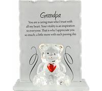 Engraved Glass Crystal Bear Gift Ornaments Set Poem Poetic Writing Message Grandpa