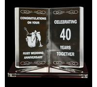 Engraved Glass Crystal Book Gift Set Poetic Inscribed Writing Ornament Message 40Th Ruby Anniversary
