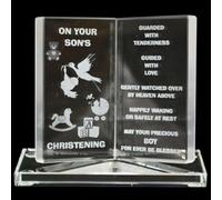 Engraved Glass Crystal Book Gift Set Poetic Inscribed Writing Ornament Message Boys Christening