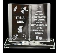 Engraved Glass Crystal Book Gift Set Poetic Inscribed Writing Ornament Message Its A Girl
