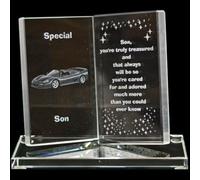 Engraved Glass Crystal Book Gift Set Poetic Inscribed Writing Ornament Message Son