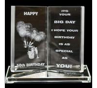Engraved Glass Crystal Book Gift Set Poetic Inscribed Writing Ornament On Your 50Th