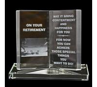 Engraved Glass Crystal Book Gift Set Poetic Inscribed Writing Ornament Retirement Message
