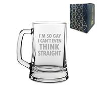 Engraved Glass Tankard, LGBT Design, I'm So Gay I Can’t Think Straight Engraving, Gift Boxed, Holds up to16oz or 455ml, Gift for Him, Laser Engraved in The UK