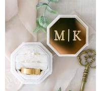 Engraved Gold Mirror Triple Slot Linen Ring Box, Acrylic Top Wedding Ring Holder, Personalised Acrylic Topper Velvet Ring Box Wedding, Engagement Proposal Idea Double/Triple Slot Ring