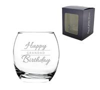 Engraved Grandad Birthday Gift, Tondo Tumbler Glass, Holds 13.6oz, 405ml, Gift Boxed, Happy Birthday Script Design, Gift for Him, Gift for Grandad, Laser Engraved in The UK