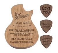 Engraved Guitar Pick Box For Husband, Guitar Shaped Guitar Pick Box, Personalized Wood Guitar Picks Box, Plectrum Container with 3 Pcs Guitar Pick for Guitar Standard Picks (To Husband)