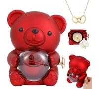 Engraved Heart Necklace - With Real Rose Bear Giftbox, Preserved Roses Bears Gift Box, Valentine’s Day Rose Gifts for Wife Girlfriend, Birthday Gifts for Women, Mother’s Day Gift for Mum (Red)