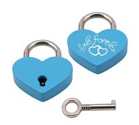 Engraved Heart Padlock,Love Padlock in Heart Shape with Key for Luggage Handbag Diary Valentine's Day Gift Blue